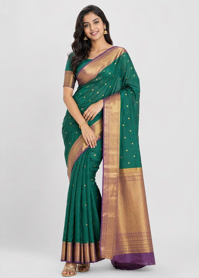Green Kanjivaram Silk Saree With Blouse Piece