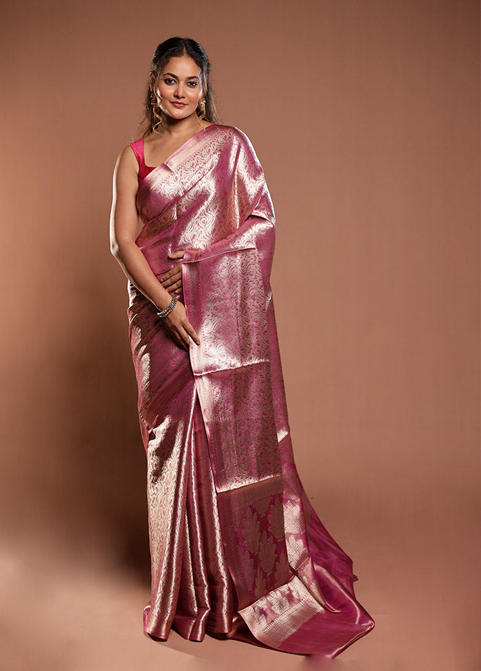Pink Tissue Silk Saree With Blouse Piece