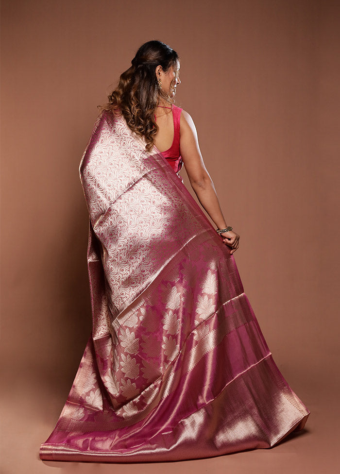 Pink Tissue Silk Saree With Blouse Piece