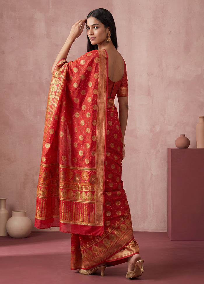 Red Printed Pure Silk Saree Without Blouse Piece