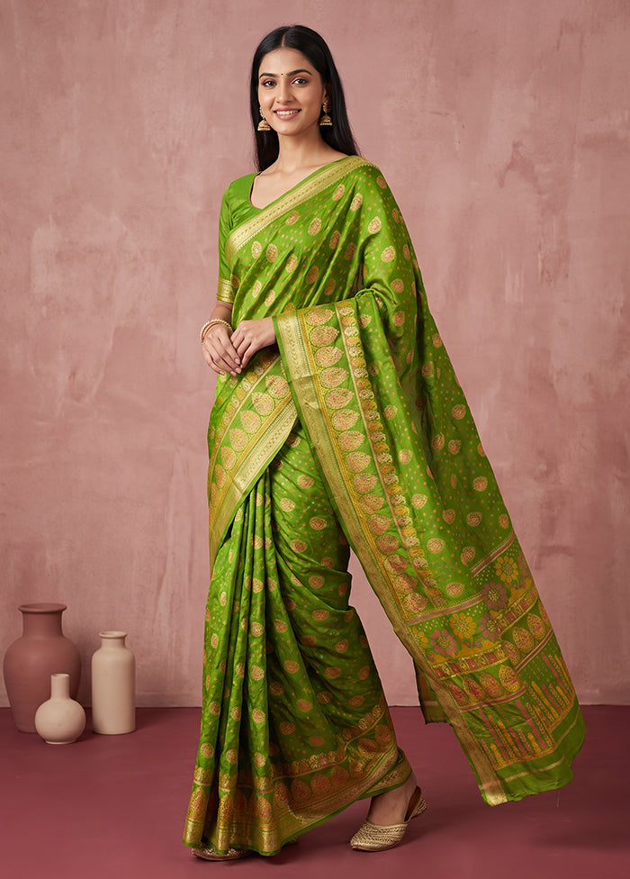 Green Printed Pure Silk Saree Without Blouse Piece