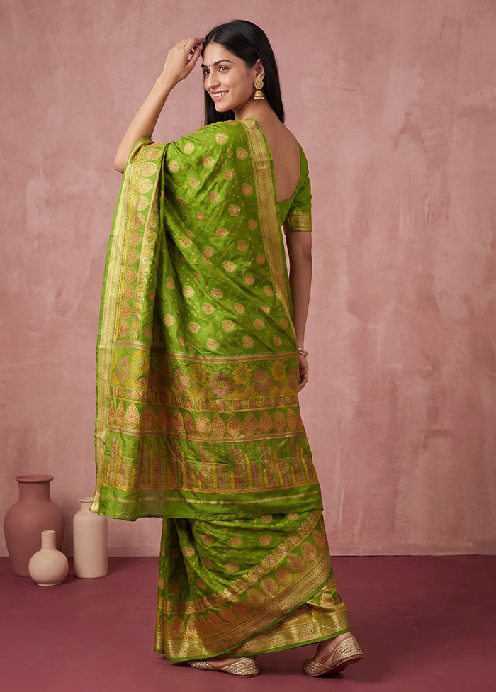 Green Printed Pure Silk Saree Without Blouse Piece