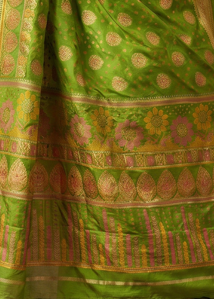 Green Printed Pure Silk Saree Without Blouse Piece