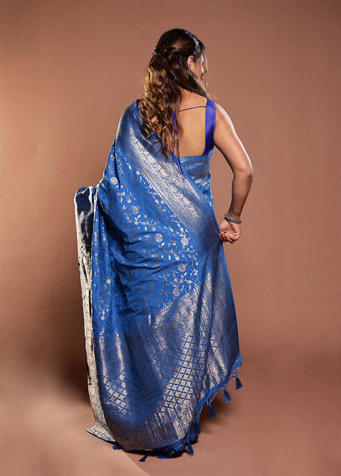 Blue Dupion Silk Saree With Blouse Piece