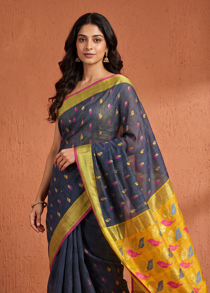 Blue Matka Silk Saree With Blouse Piece