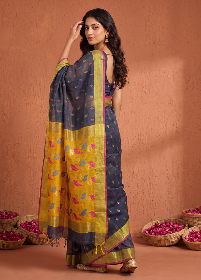 Blue Matka Silk Saree With Blouse Piece