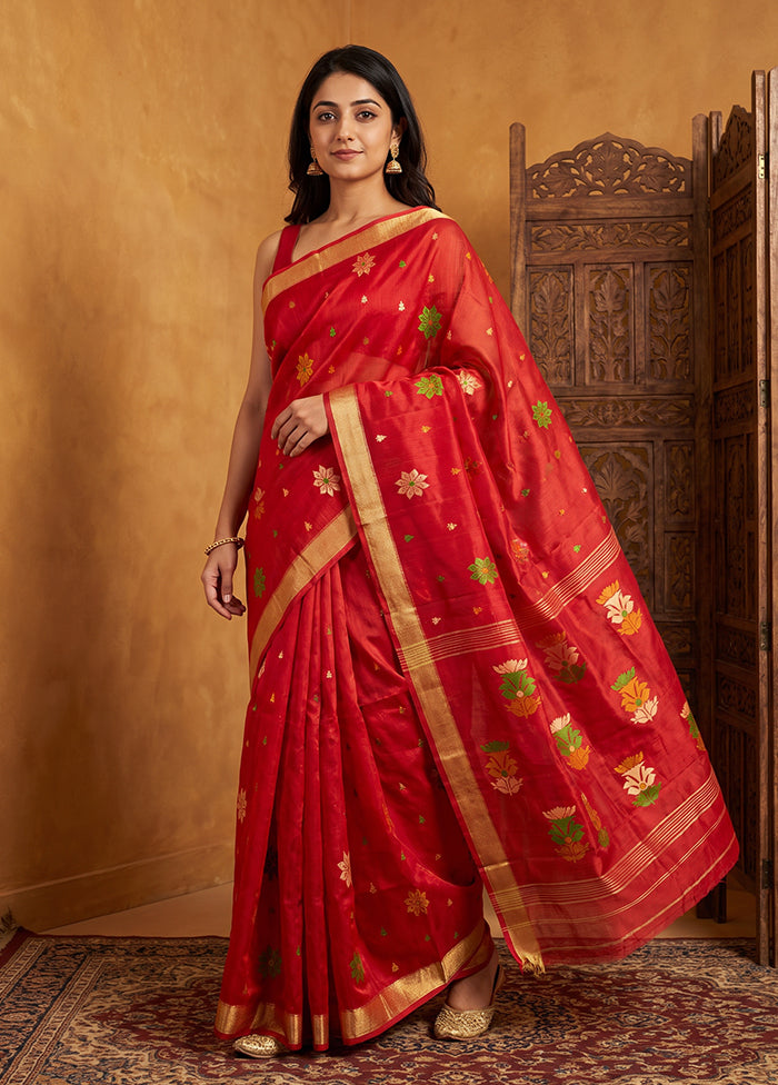 Red Matka Silk Saree With Blouse Piece