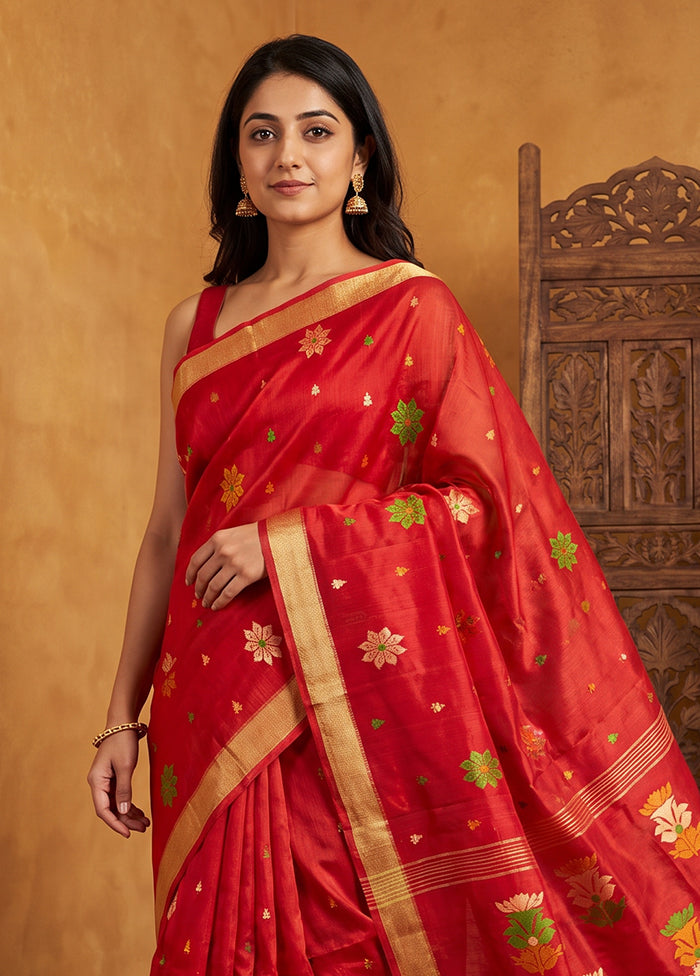 Red Matka Silk Saree With Blouse Piece