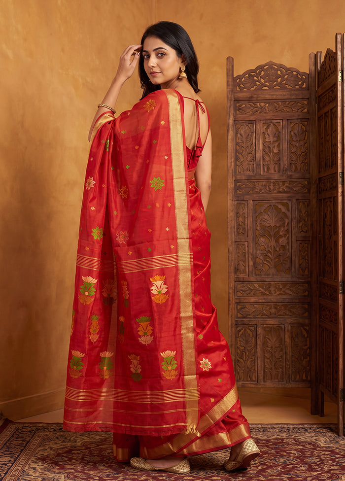 Red Matka Silk Saree With Blouse Piece