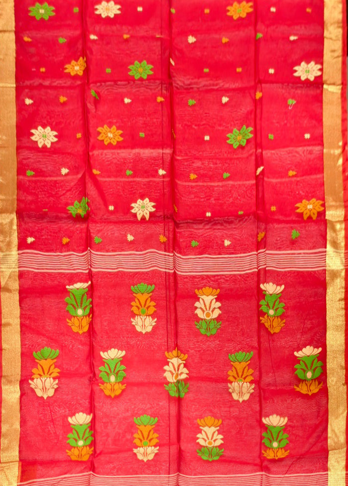 Red Matka Silk Saree With Blouse Piece