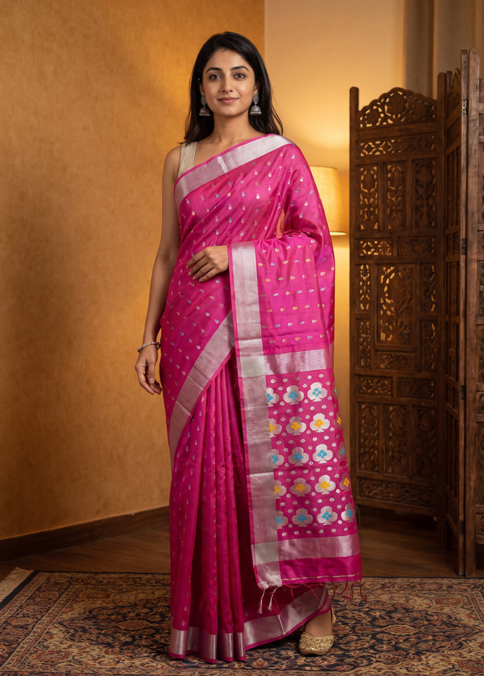 Pink Matka Silk Saree With Blouse Piece
