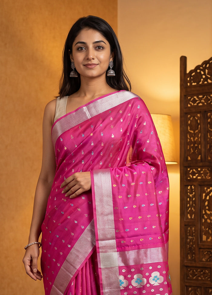 Pink Matka Silk Saree With Blouse Piece