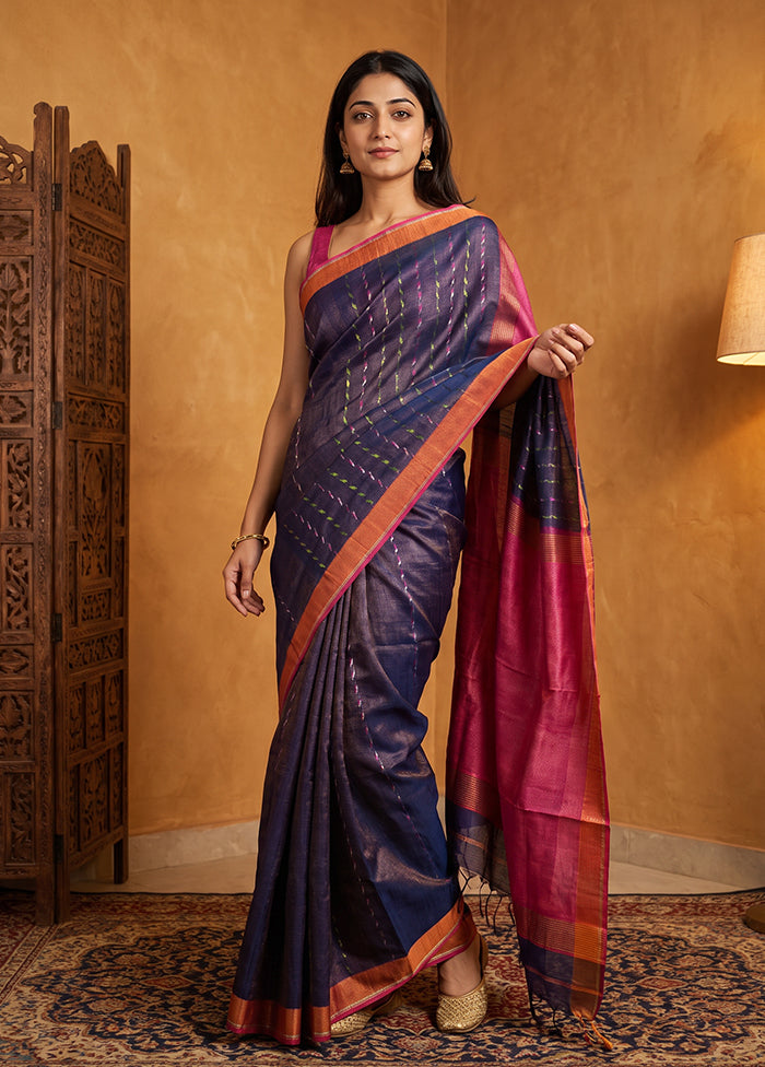 Blue Matka Silk Saree With Blouse Piece
