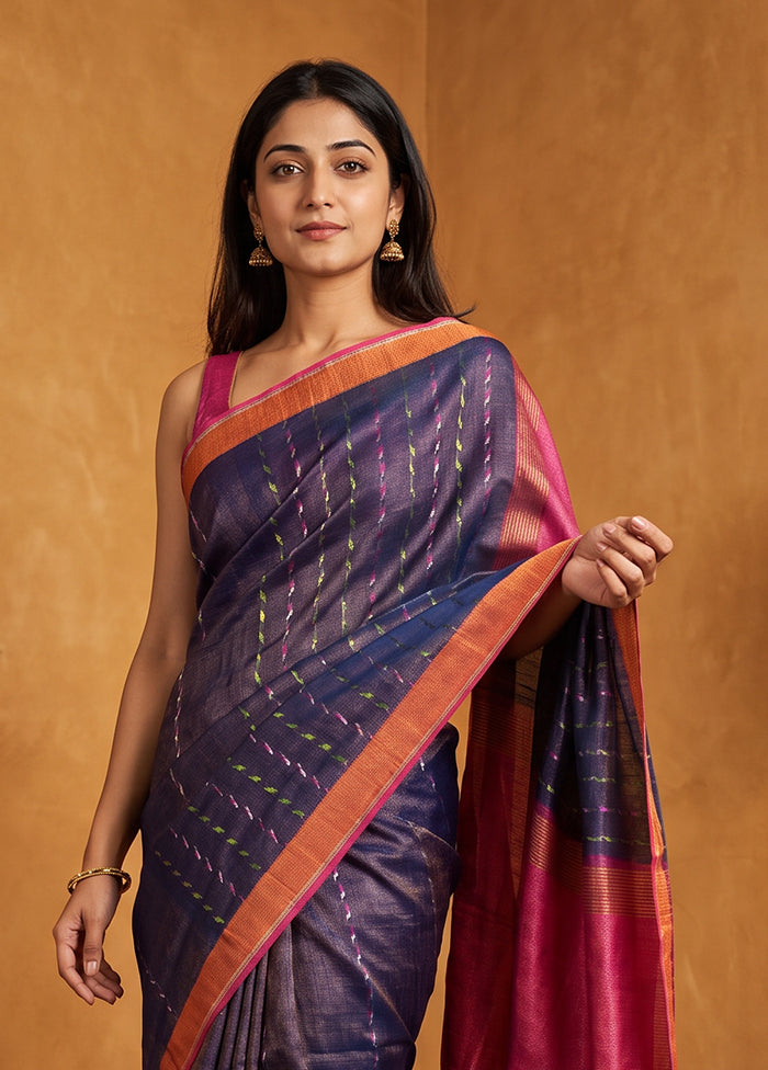 Blue Matka Silk Saree With Blouse Piece