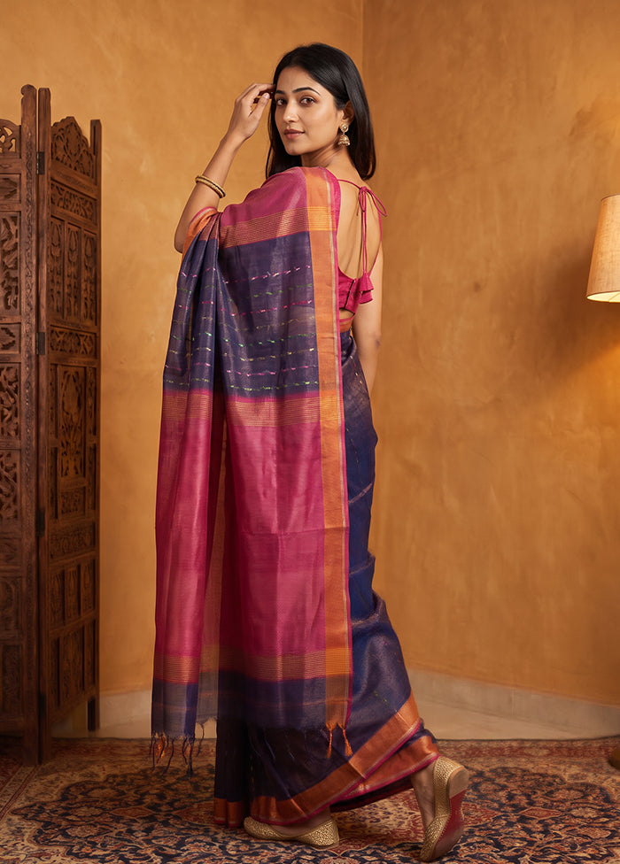 Blue Matka Silk Saree With Blouse Piece