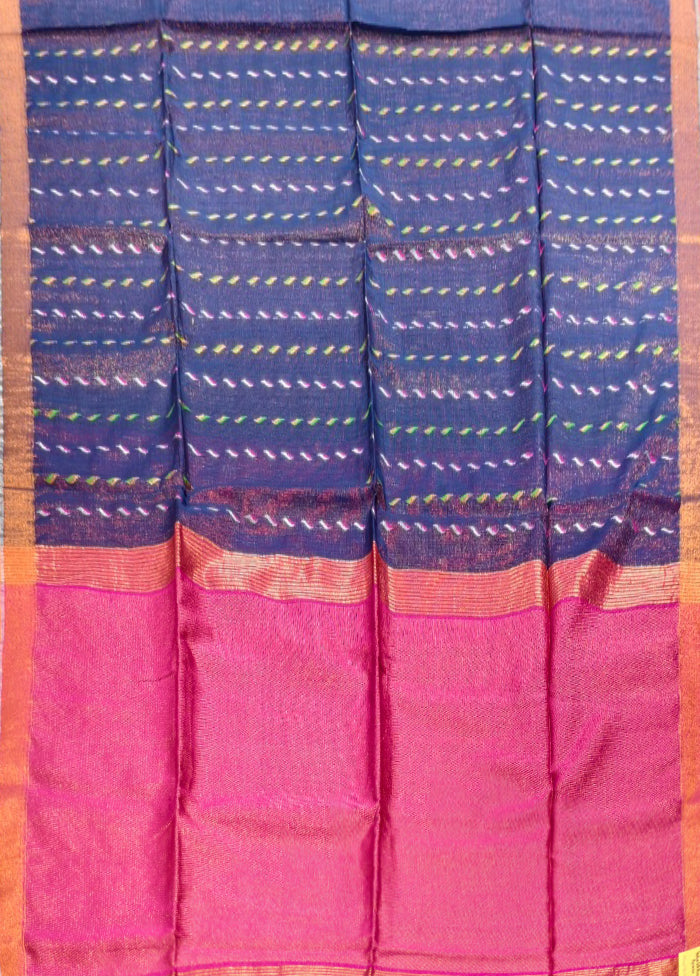 Blue Matka Silk Saree With Blouse Piece
