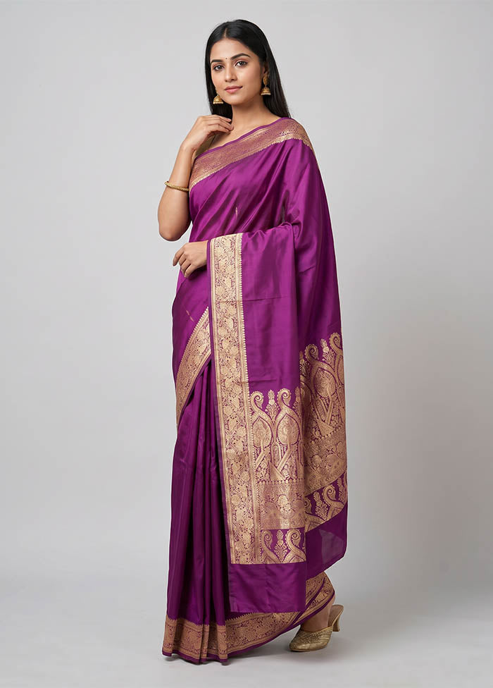 Purple Banarasi Silk Saree With Blouse Piece