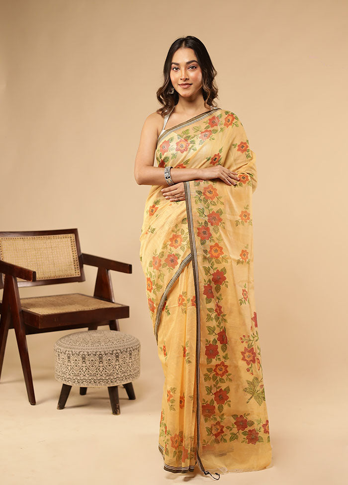 Yellow Matka Silk Saree With Blouse Piece