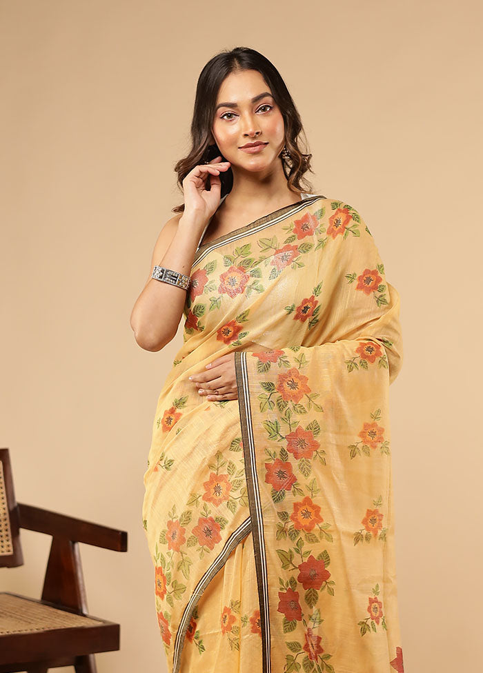 Yellow Matka Silk Saree With Blouse Piece