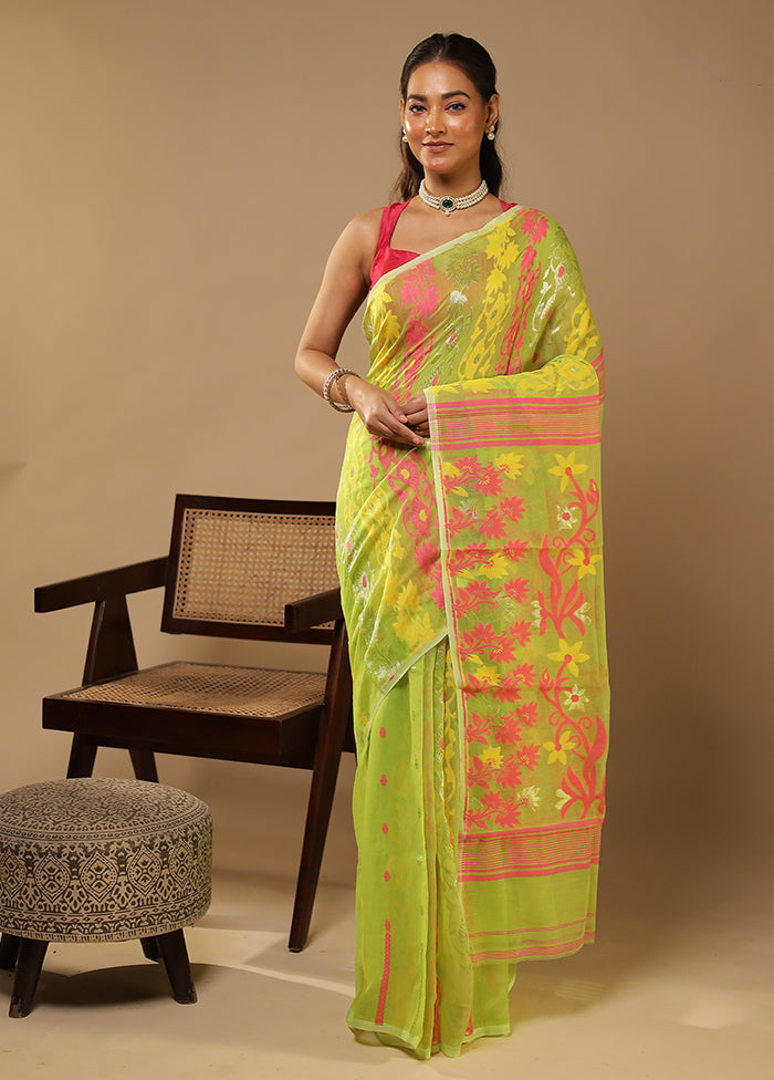 Green Jamdani Cotton Saree Without Blouse Piece