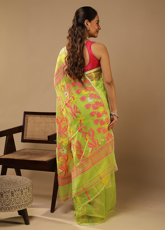 Green Jamdani Cotton Saree Without Blouse Piece