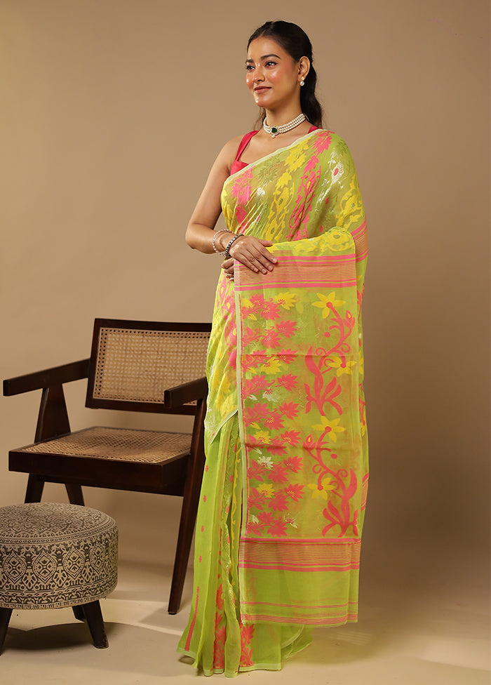 Green Jamdani Cotton Saree Without Blouse Piece