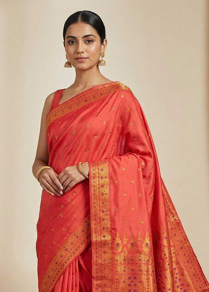 Pink Assam Silk Saree With Blouse Piece