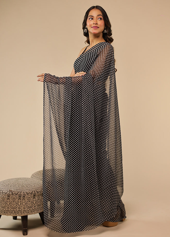 Black Chiffon Silk Saree With Blouse Piece