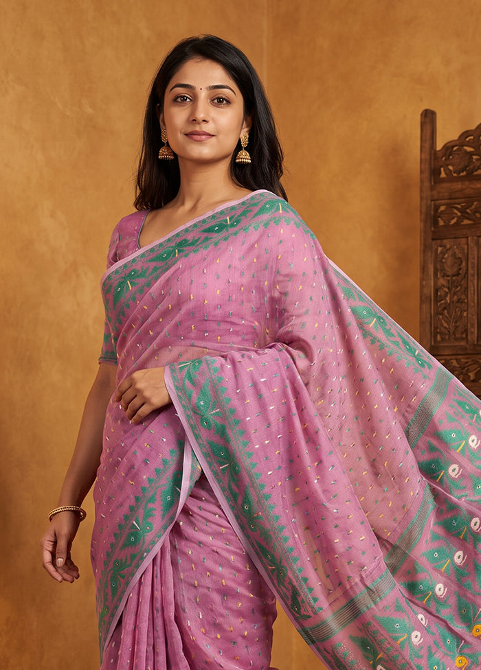 Pink Jamdani Cotton Saree Without Blouse Piece