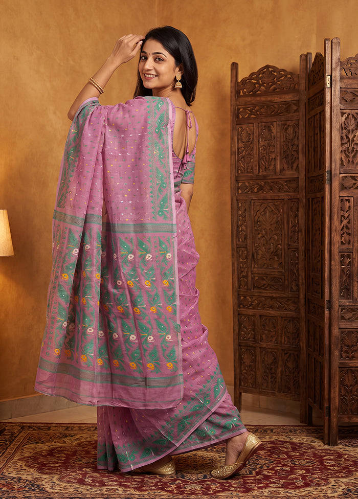 Pink Jamdani Cotton Saree Without Blouse Piece