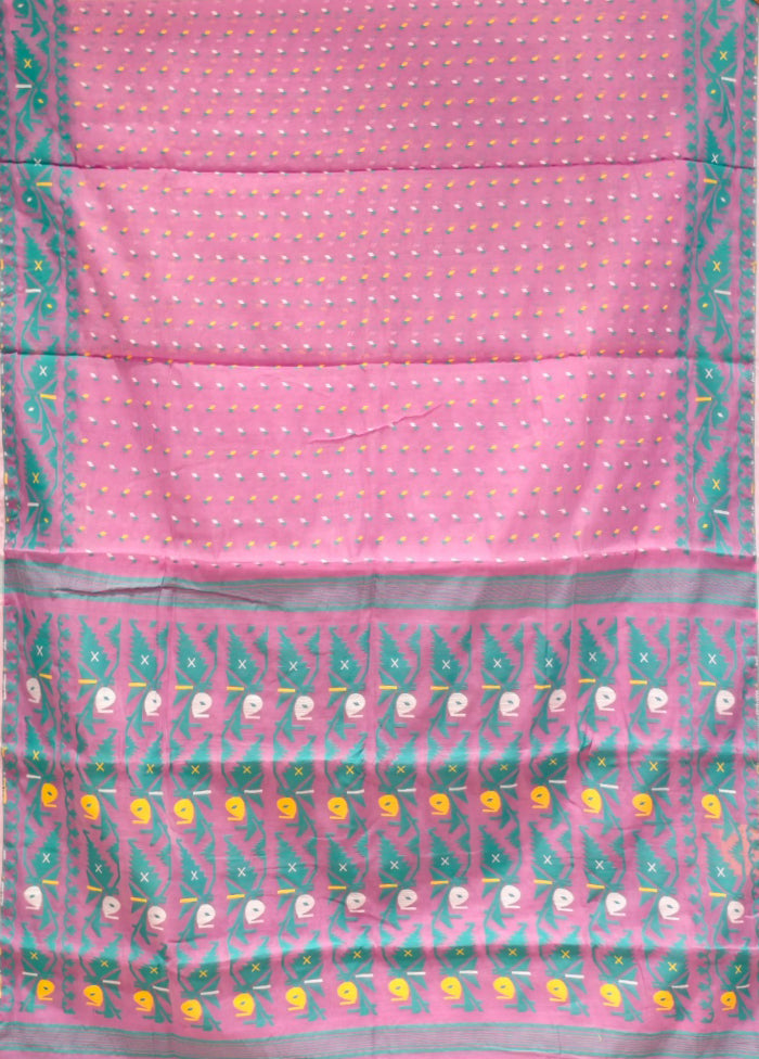 Pink Jamdani Cotton Saree Without Blouse Piece