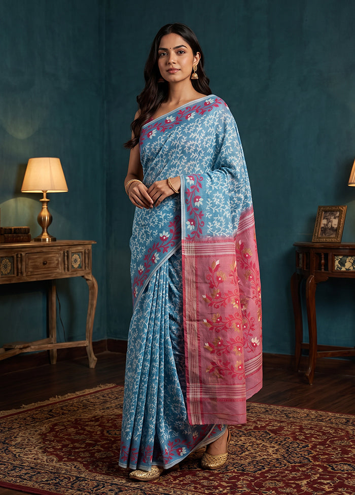 Pink Jamdani Cotton Saree Without Blouse Piece