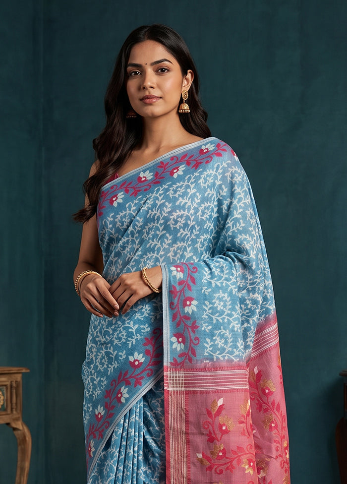 Pink Jamdani Cotton Saree Without Blouse Piece