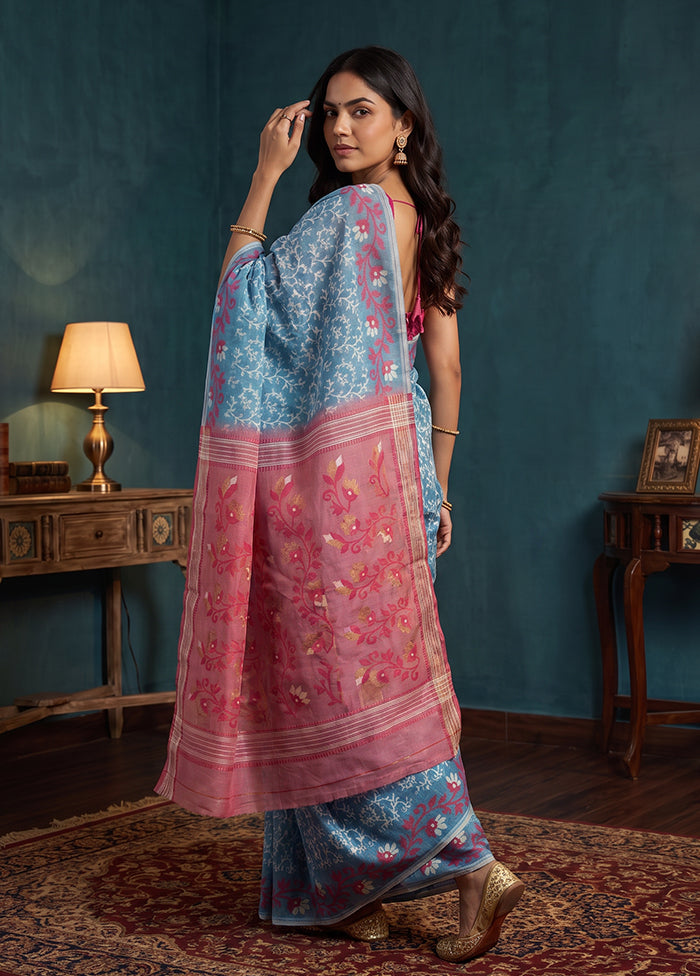 Pink Jamdani Cotton Saree Without Blouse Piece