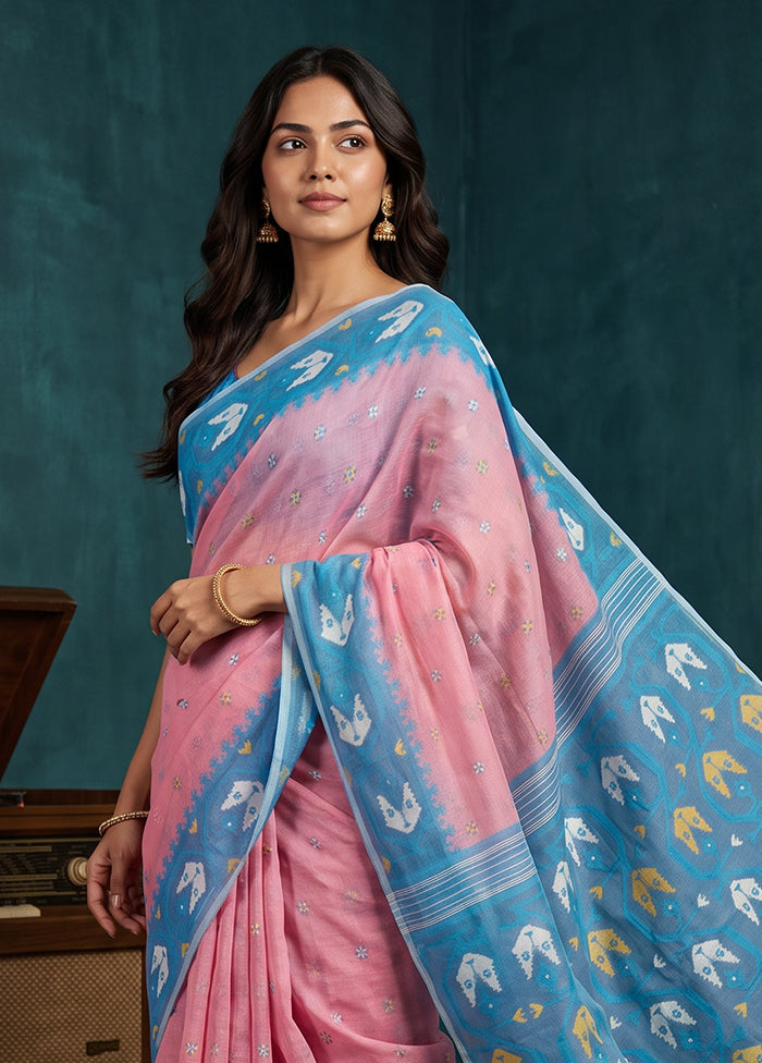 Blue Jamdani Cotton Saree Without Blouse Piece