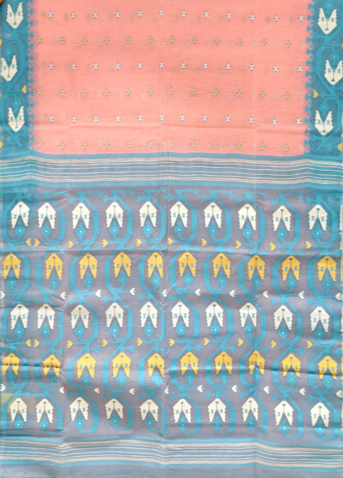 Blue Jamdani Cotton Saree Without Blouse Piece
