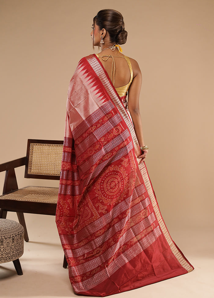Pink Handloom Bomkai Pure Silk Saree With Blouse Piece