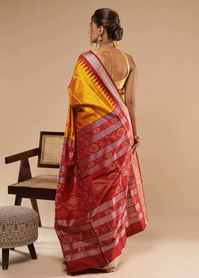 Yellow Handloom Bomkai Pure Silk Saree With Blouse Piece