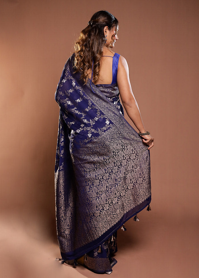 Blue Georgette Saree With Blouse Piece