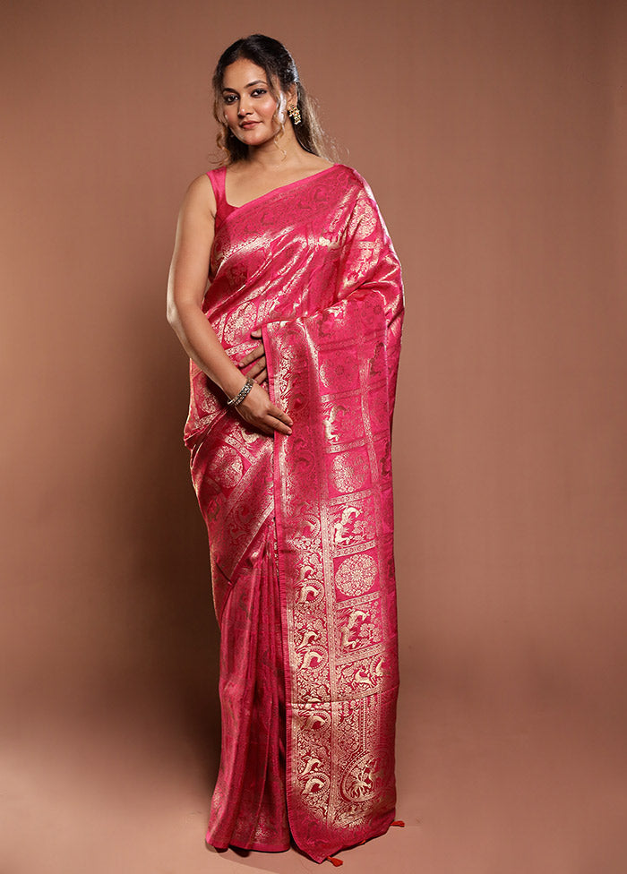Pink Dupion Silk Saree With Blouse Piece