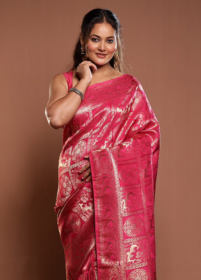 Pink Dupion Silk Saree With Blouse Piece