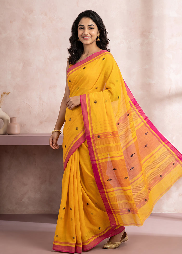 Yellow Matka Silk Saree With Blouse Piece
