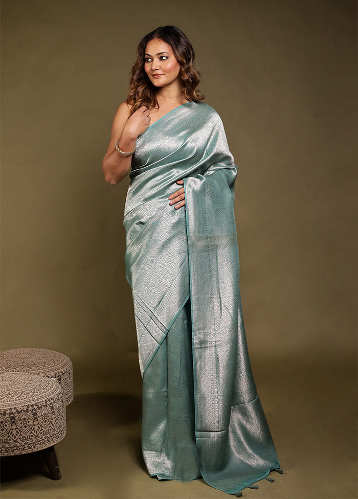 Blue Dupion Silk Saree With Blouse Piece