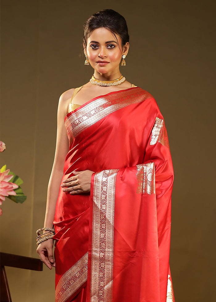 Pink Handloom Banarasi Pure Silk Saree With Blouse Piece