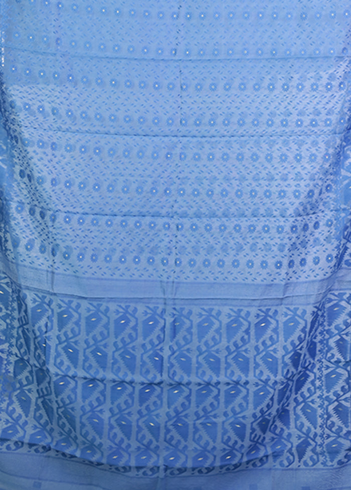 Blue Jamdani Cotton Saree Without Blouse Piece