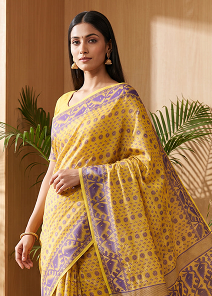 Yellow Jamdani Cotton Saree Without Blouse Piece