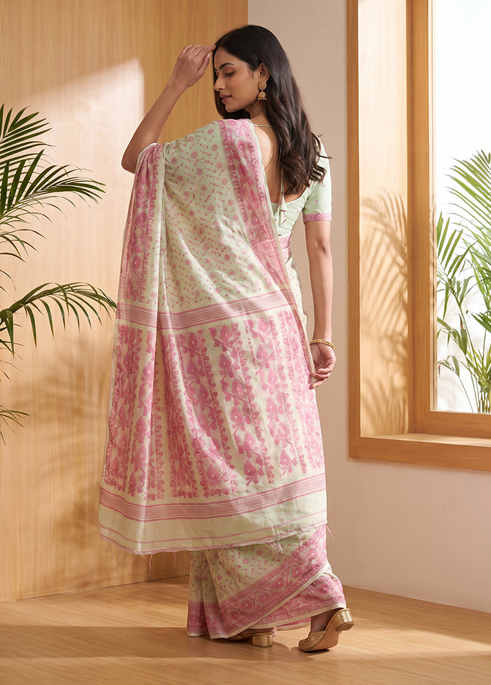 Green Jamdani Cotton Saree Without Blouse Piece