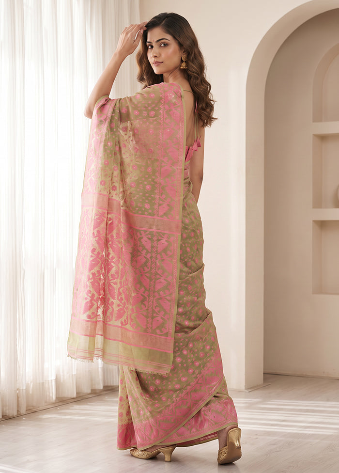 Green Jamdani Cotton Saree Without Blouse Piece