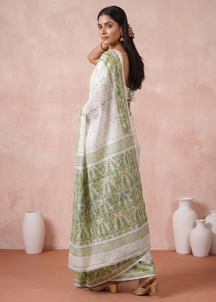 Green Jamdani Cotton Saree Without Blouse Piece