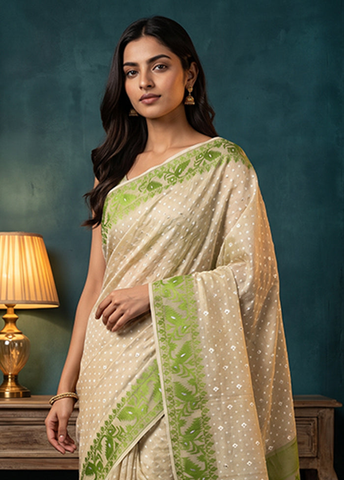 Green Jamdani Cotton Saree Without Blouse Piece